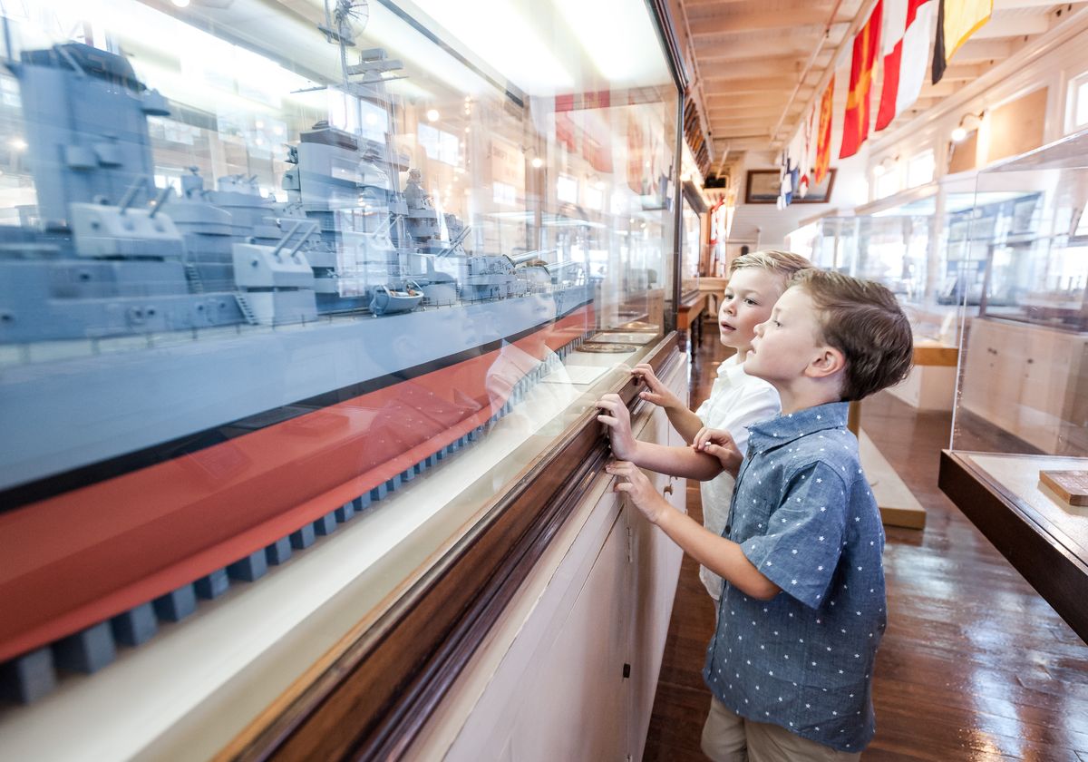 children looking at replica inside the maritime museum